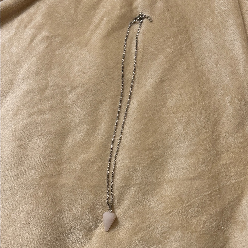 Rose Quartz Pendulum Necklace on 18 inch Silver Chain with 2 inches Extender.